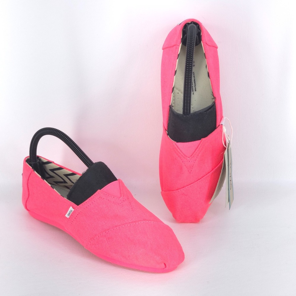 TOMS Alpargata Women's 6 Neon Hot Pink Recycled Cotton Canvas Slip-On Shoes NWT